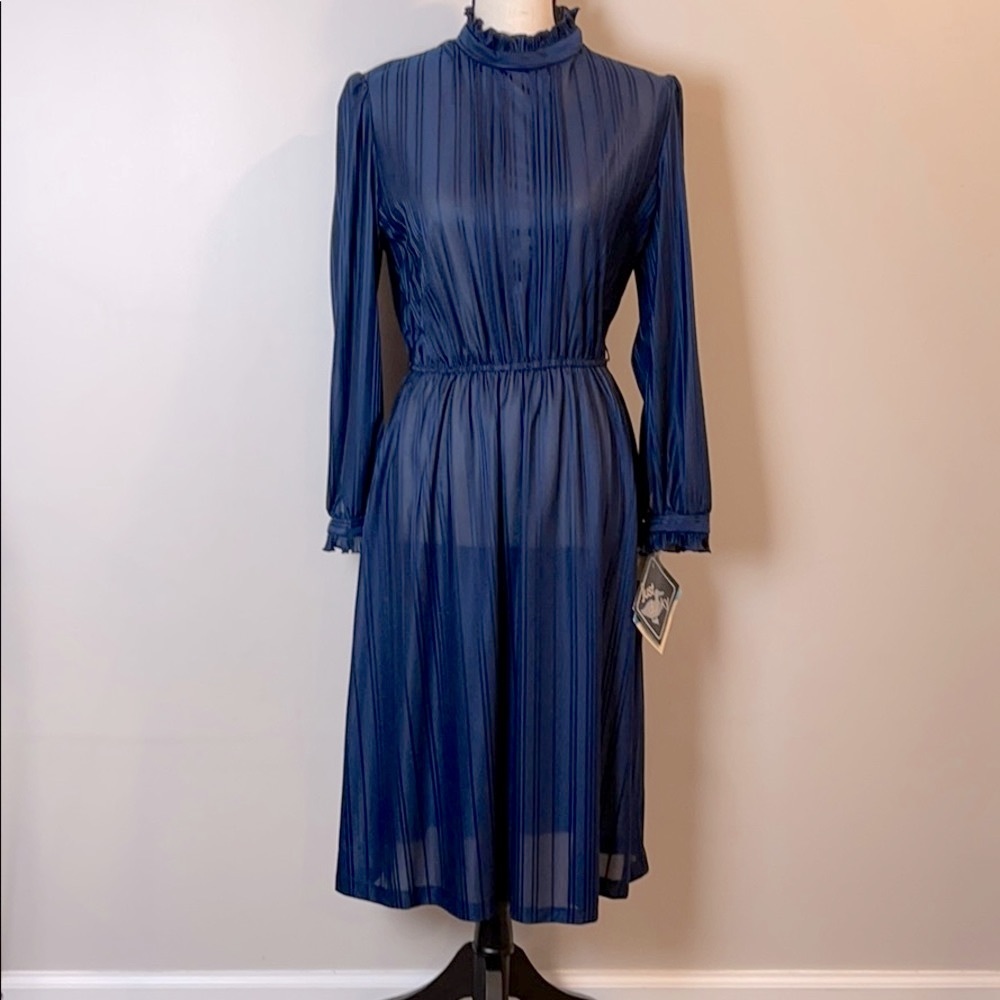NWT Vintage Just Ducky 80s High Neck Blue Dress